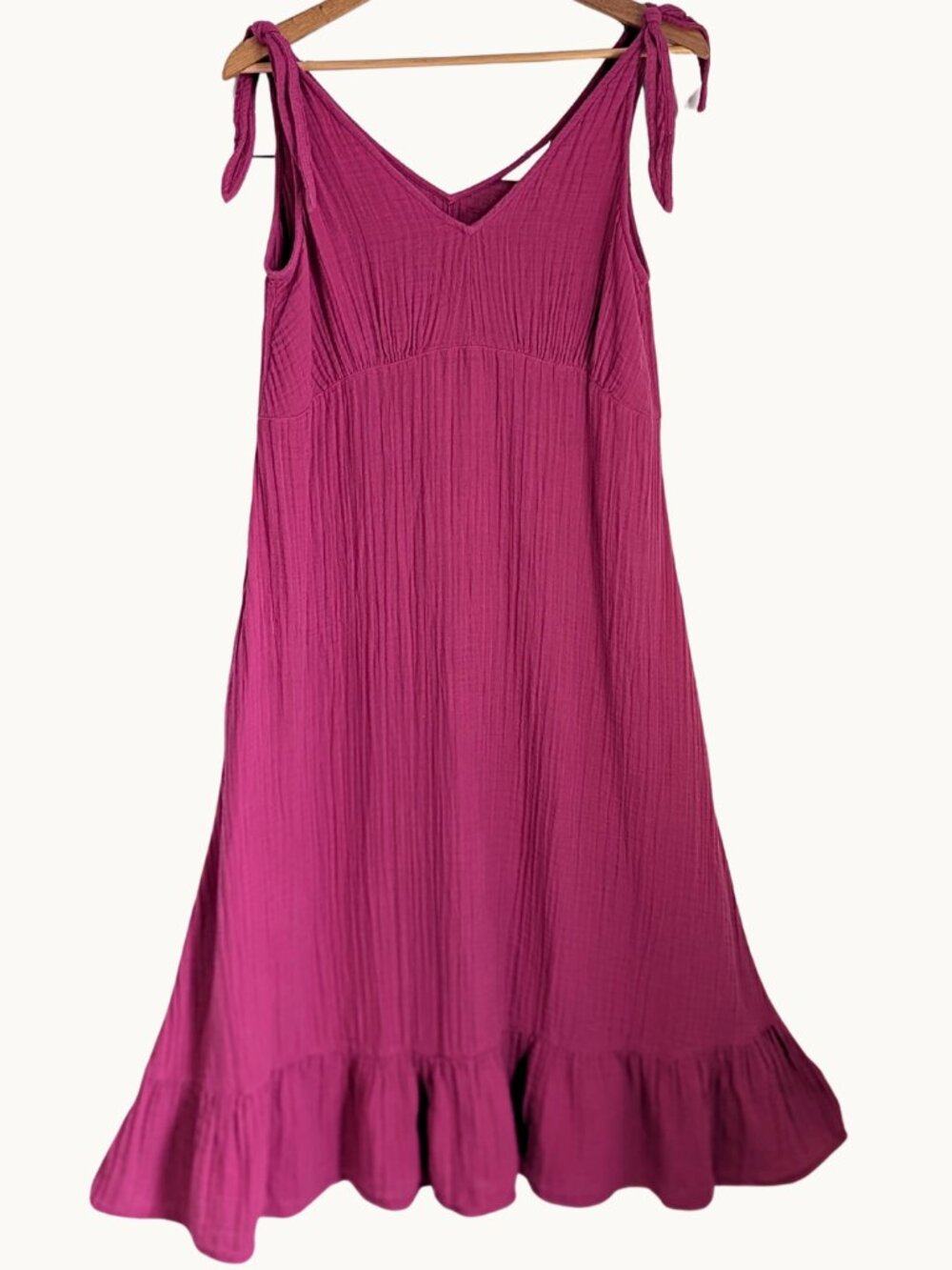 Fuchsia Cotton Gauze Tie Shoulder Midi Maxi Dress Flowy Boho M Time and Tru